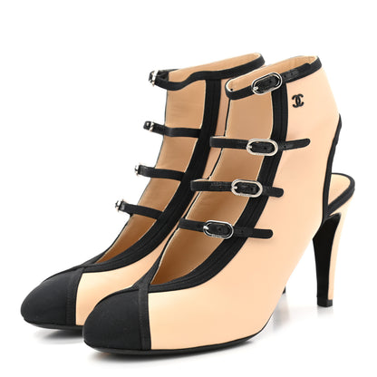 Chanel Lambskin Grosgrain Cap Toe Pumps 37 Beige Black 3 of 8