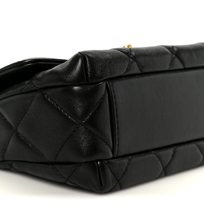 Chanel Shiny Lambskin Quilted Mini Pearl Logo Flap Black 9 of 10