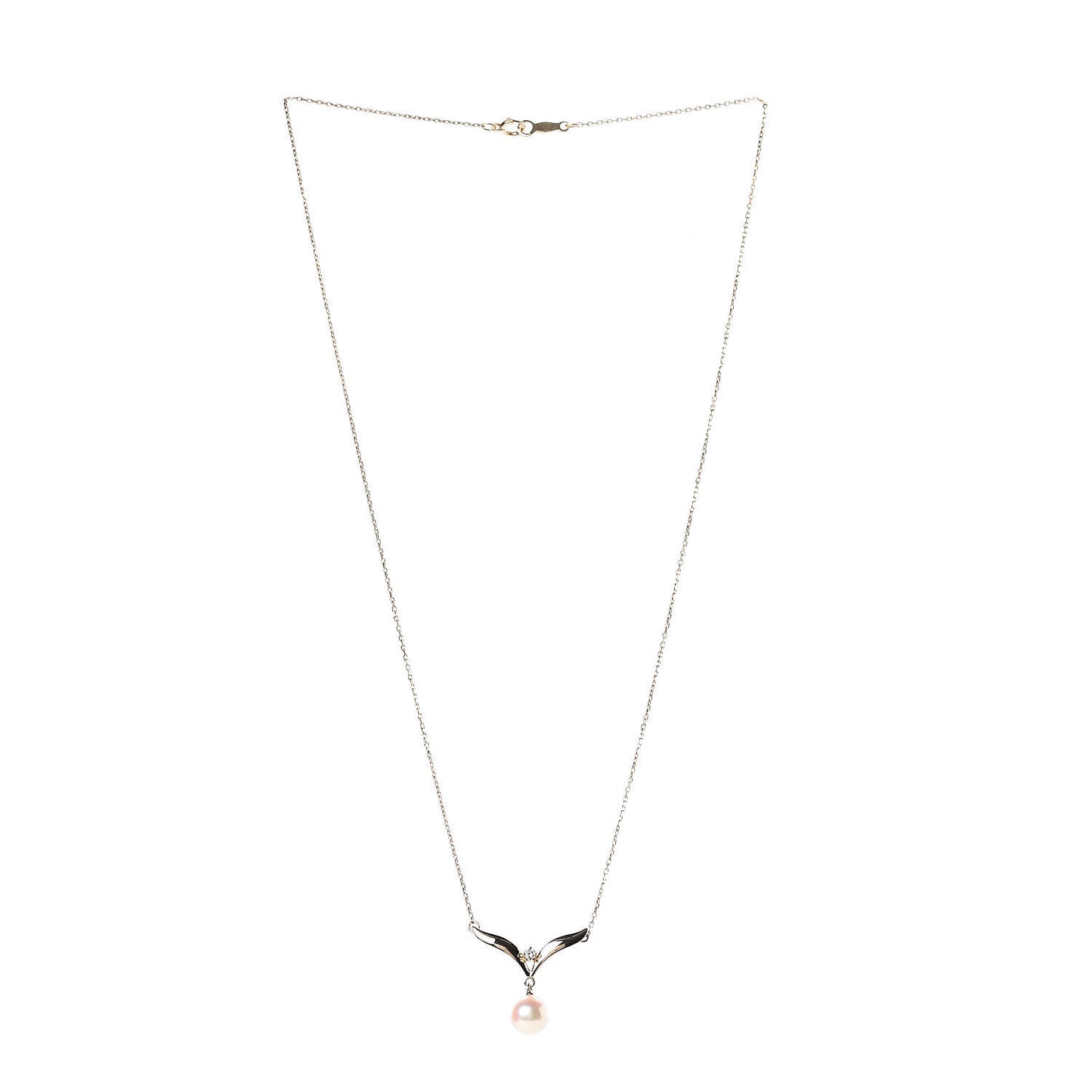 18K Yellow Gold Diamond Akoya Pearl 7mm Pendant Necklace