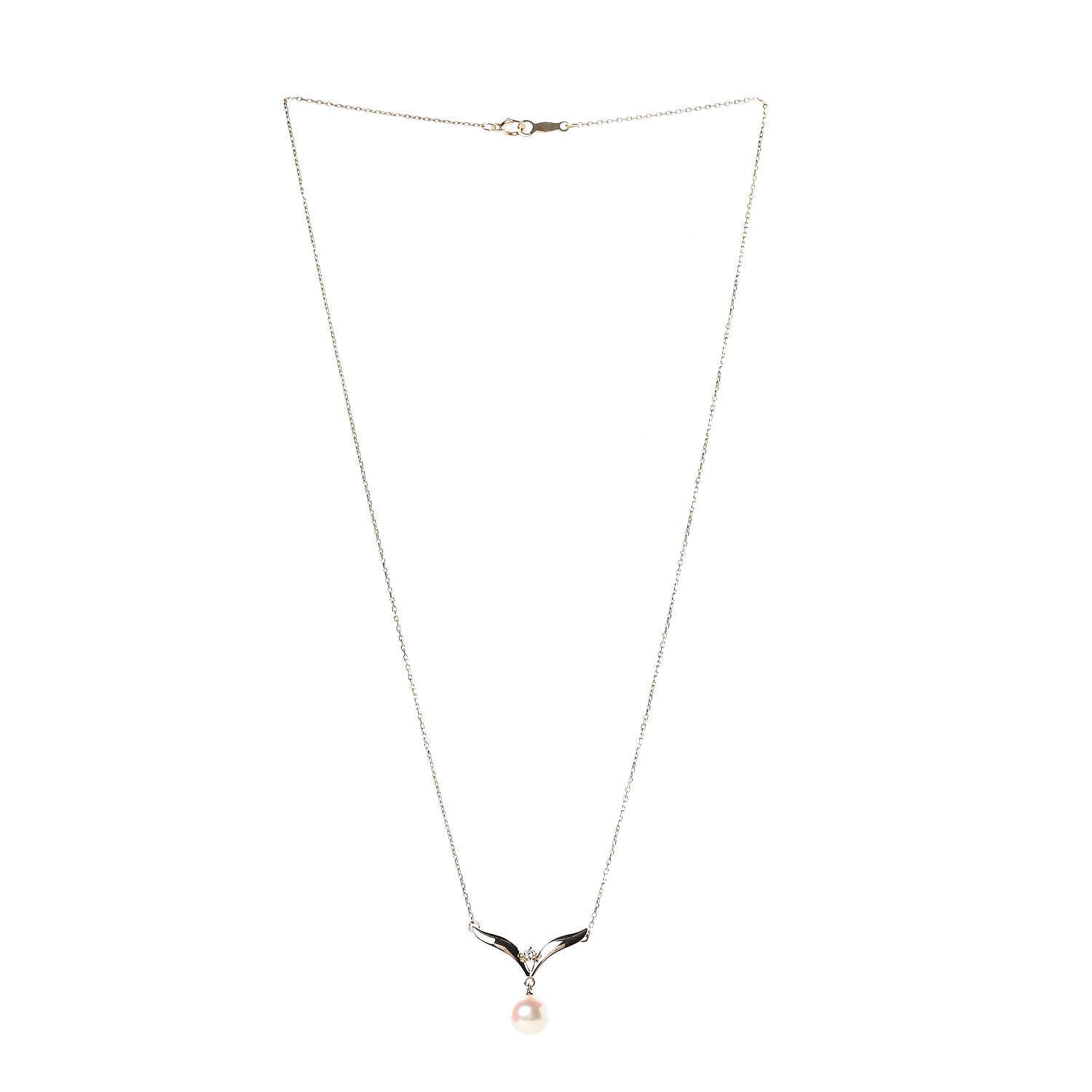 Mikimoto 18K Yellow Gold Diamond Akoya Pearl 7mm Pendant Necklace 3 of 5