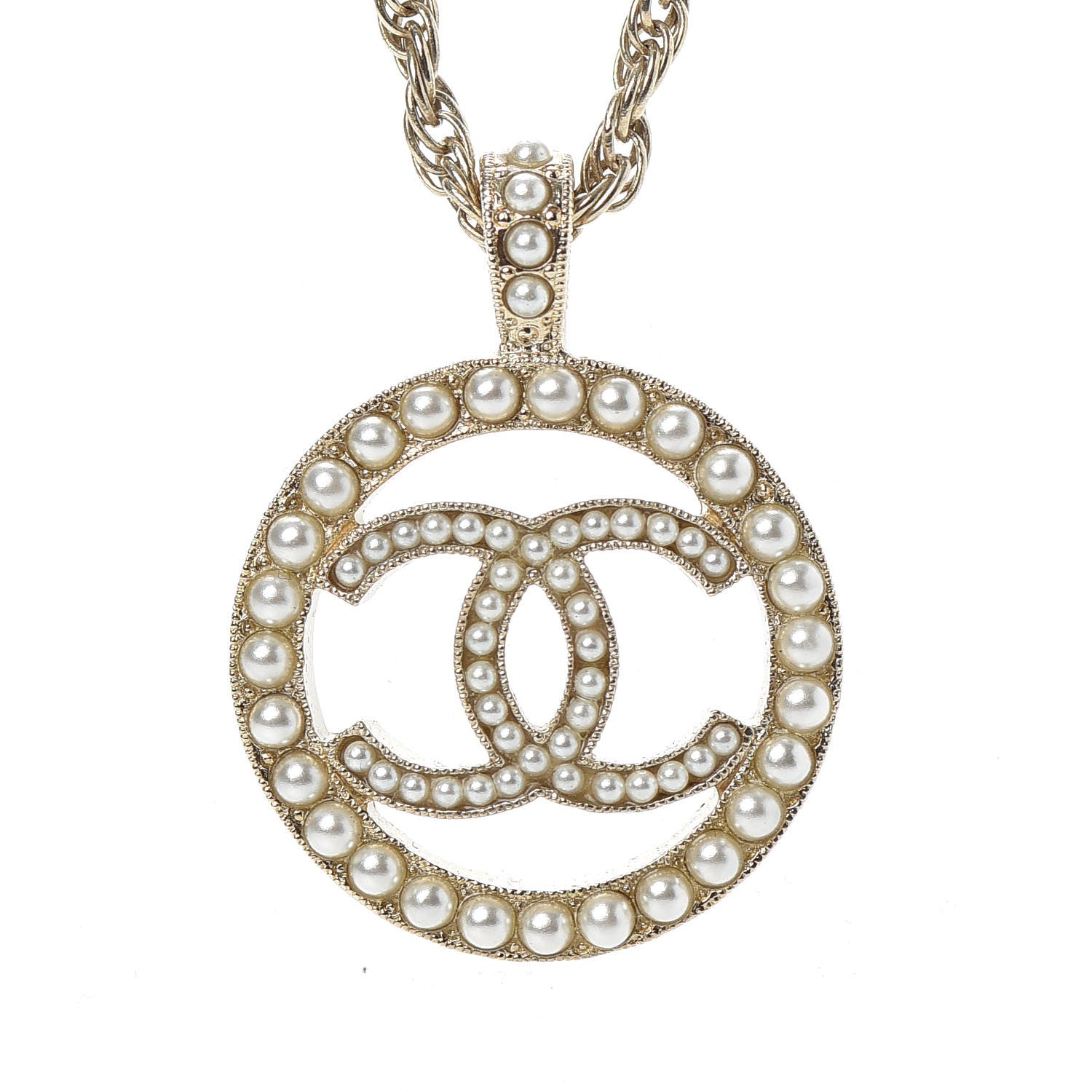 Chanel Pearl CC Round Pendant Necklace Gold 4 of 6