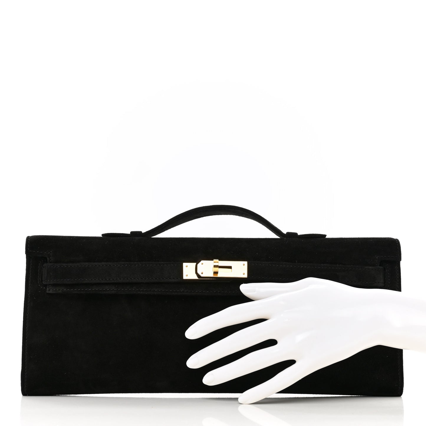 Veau Doblis Suede Kelly Cut Clutch Pochette Black