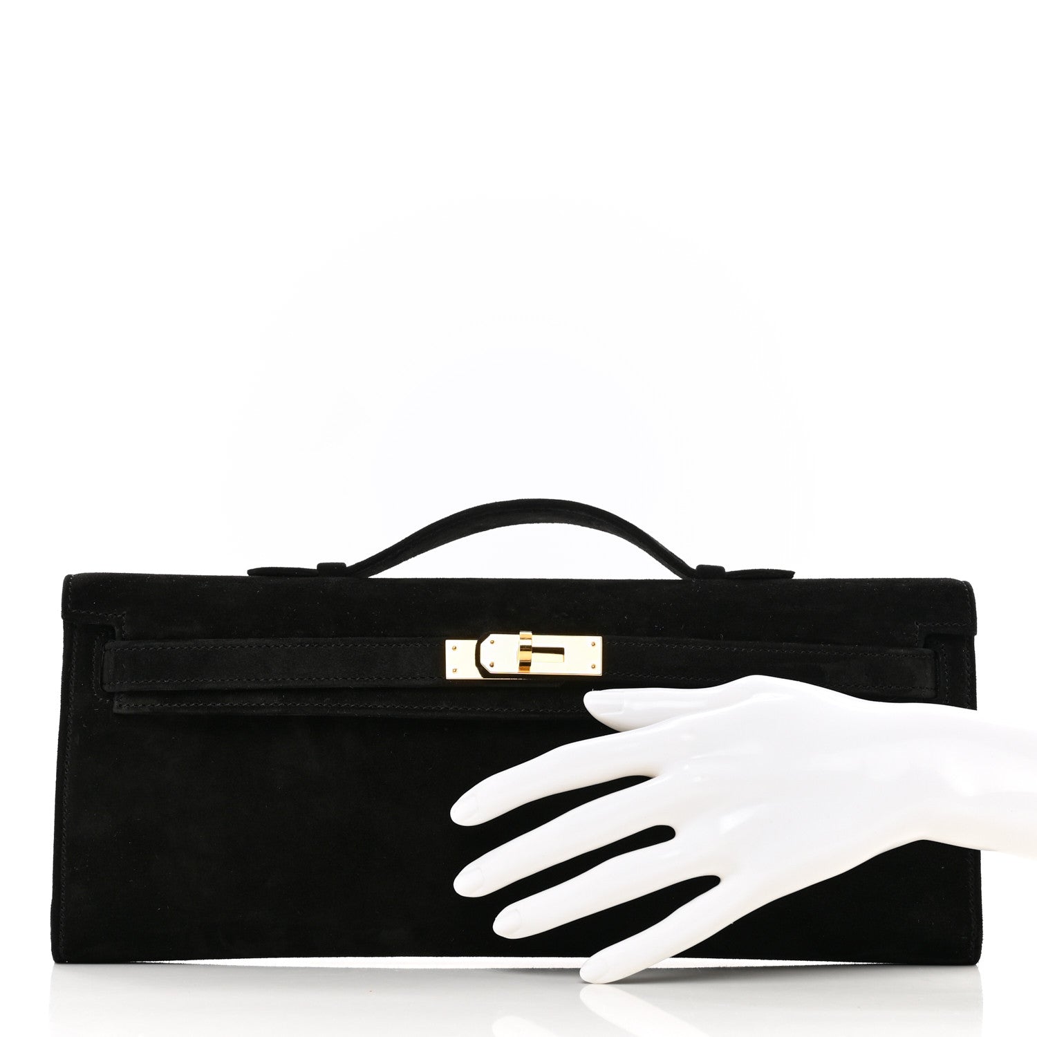 Hermes Veau Doblis Suede Kelly Cut Clutch Pochette Black 2 of 9