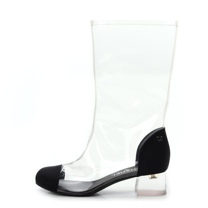Chanel PVC Grosgrain High Boots 38 Transparent Black 1 of 10