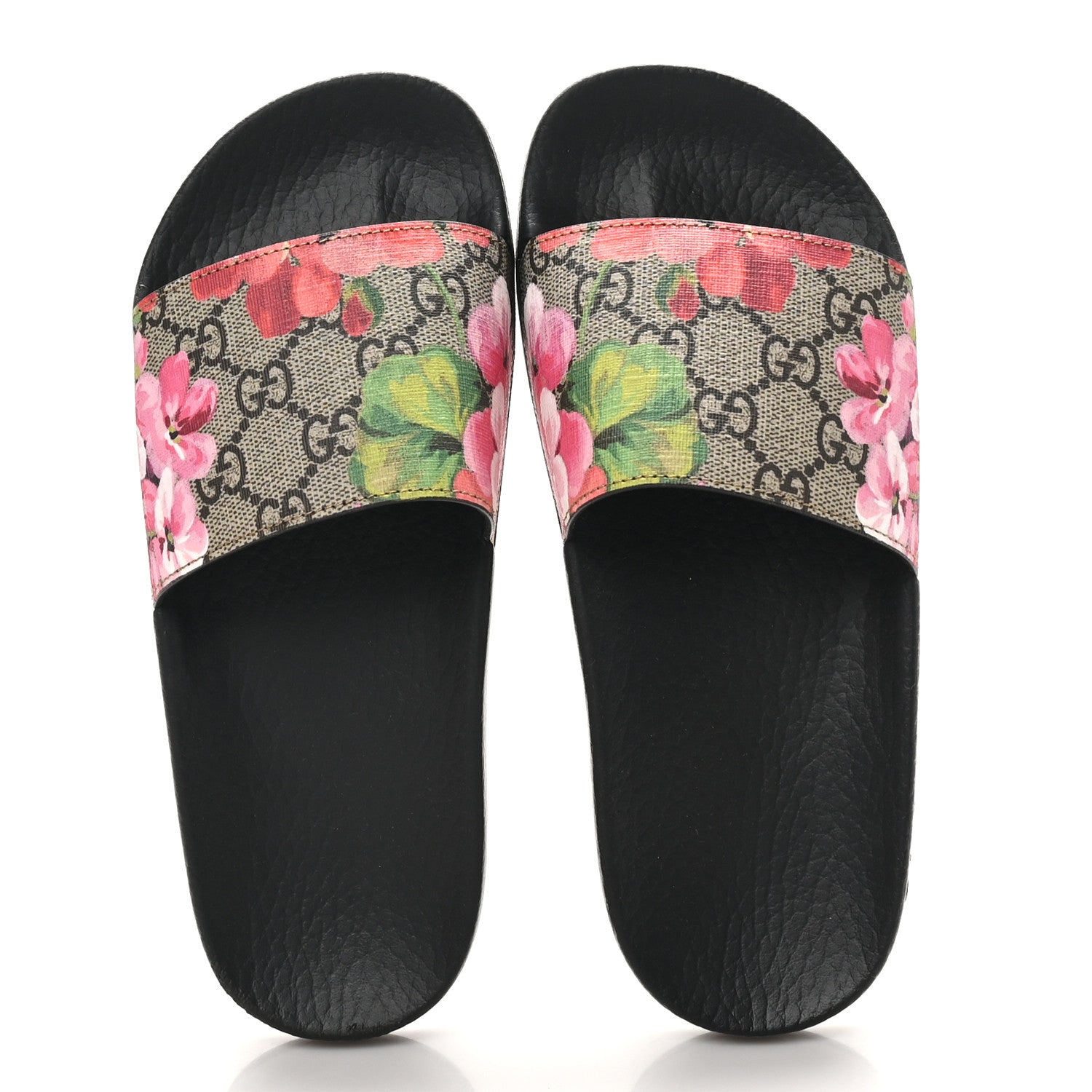 Gucci GG Supreme Monogram Blooms Slide Sandals 35 Beige Multicolor