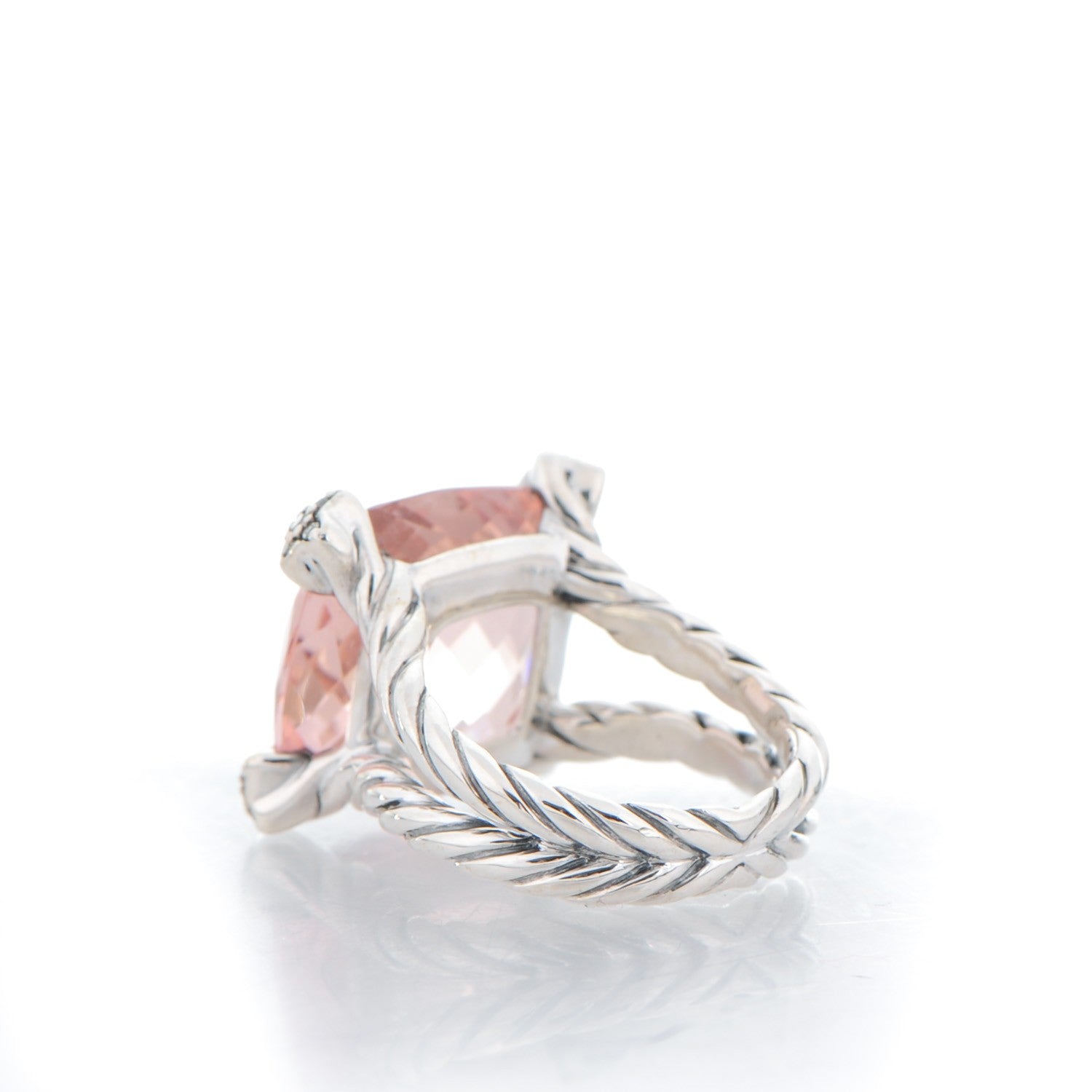 David Yurman Sterling Silver Diamond Morganite 15mm Cushion On Point Ring 52 6.25 3 of 5