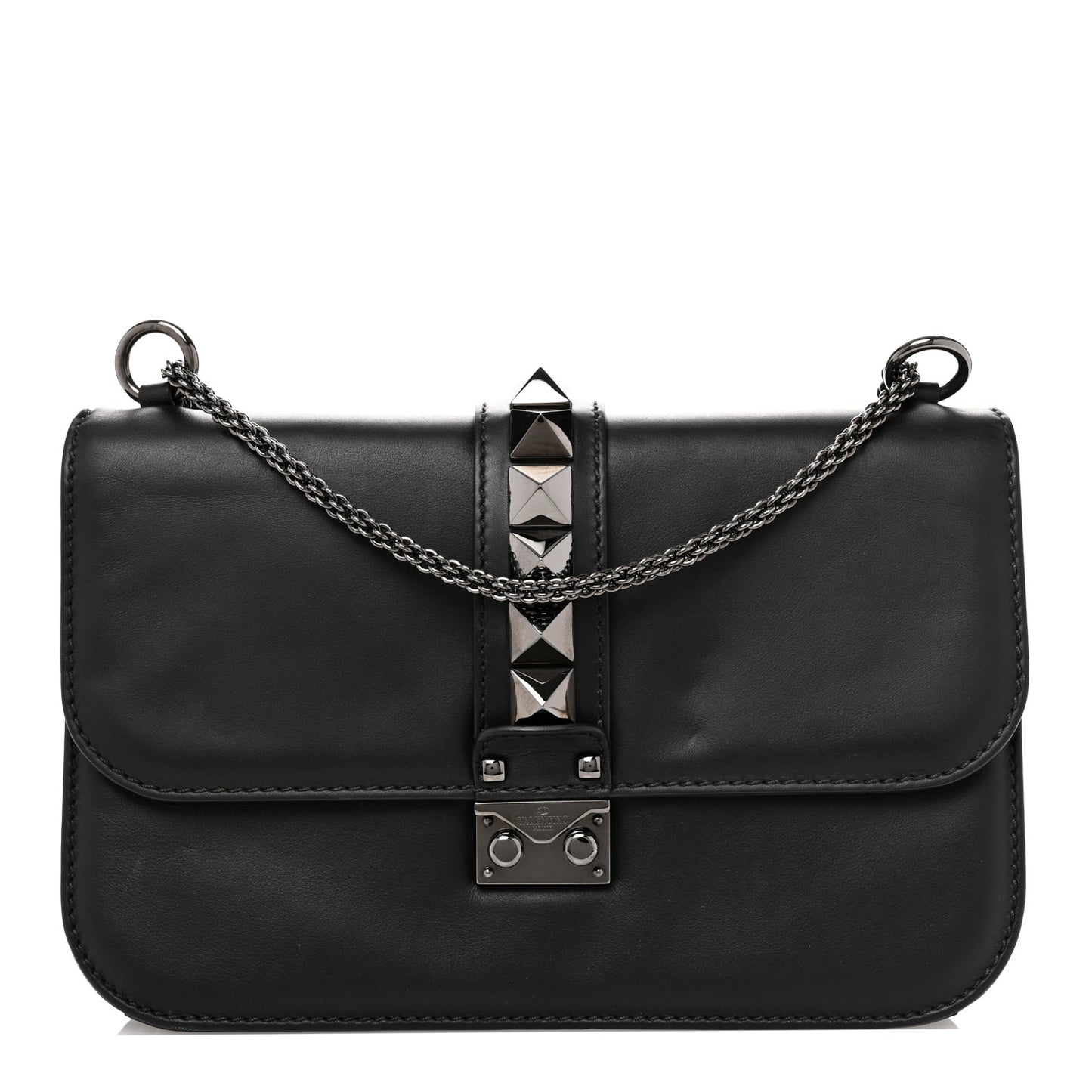 Vitello Medium Glam Lock Rockstud Flap Black