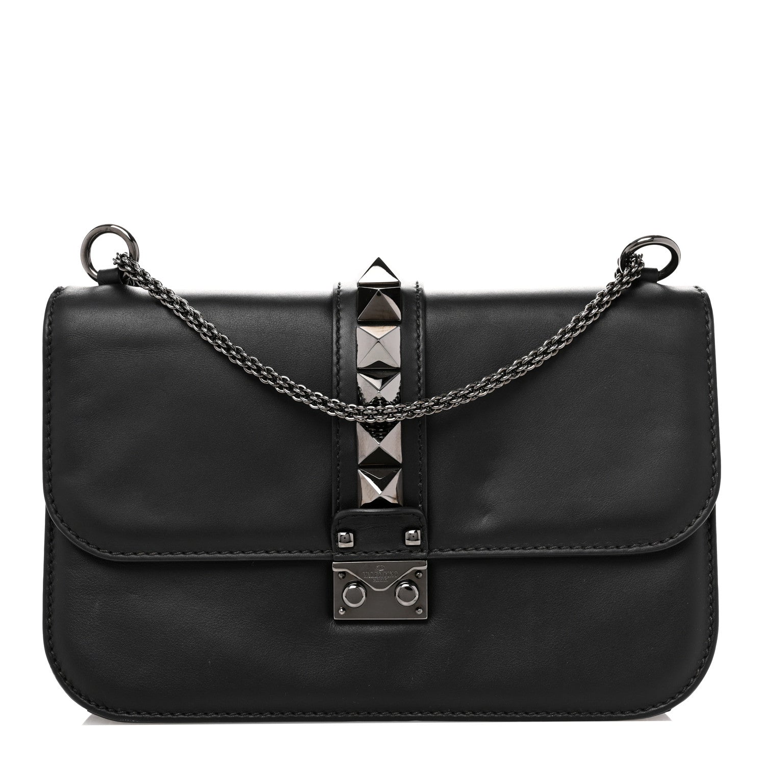 Valentino Garavani Vitello Medium Glam Lock Rockstud Flap Black 1 of 11