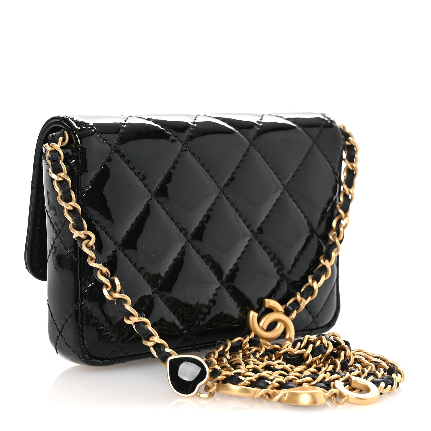 Chanel Patent Enamel Quilted Coco Hearts Clutch With Chain Black 3 of 14