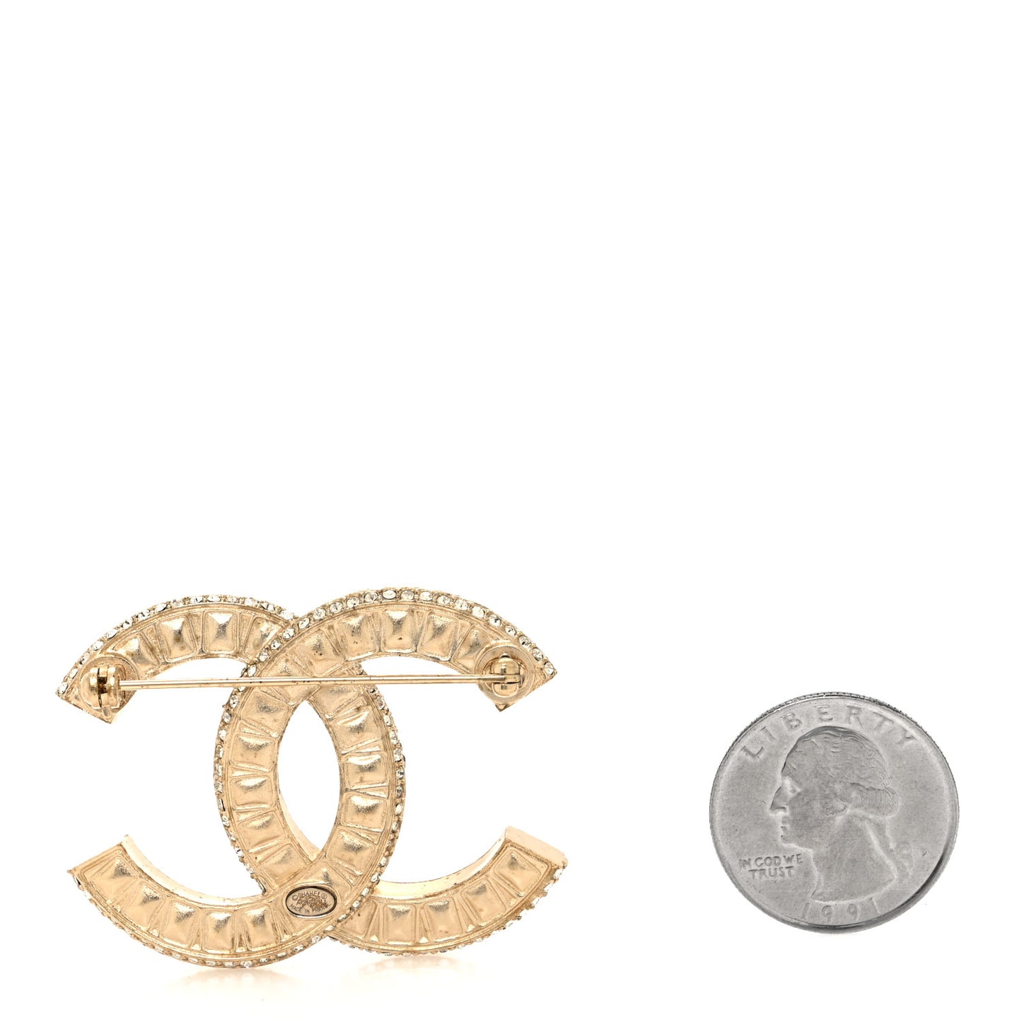 Baguette Crystal CC Brooch Gold