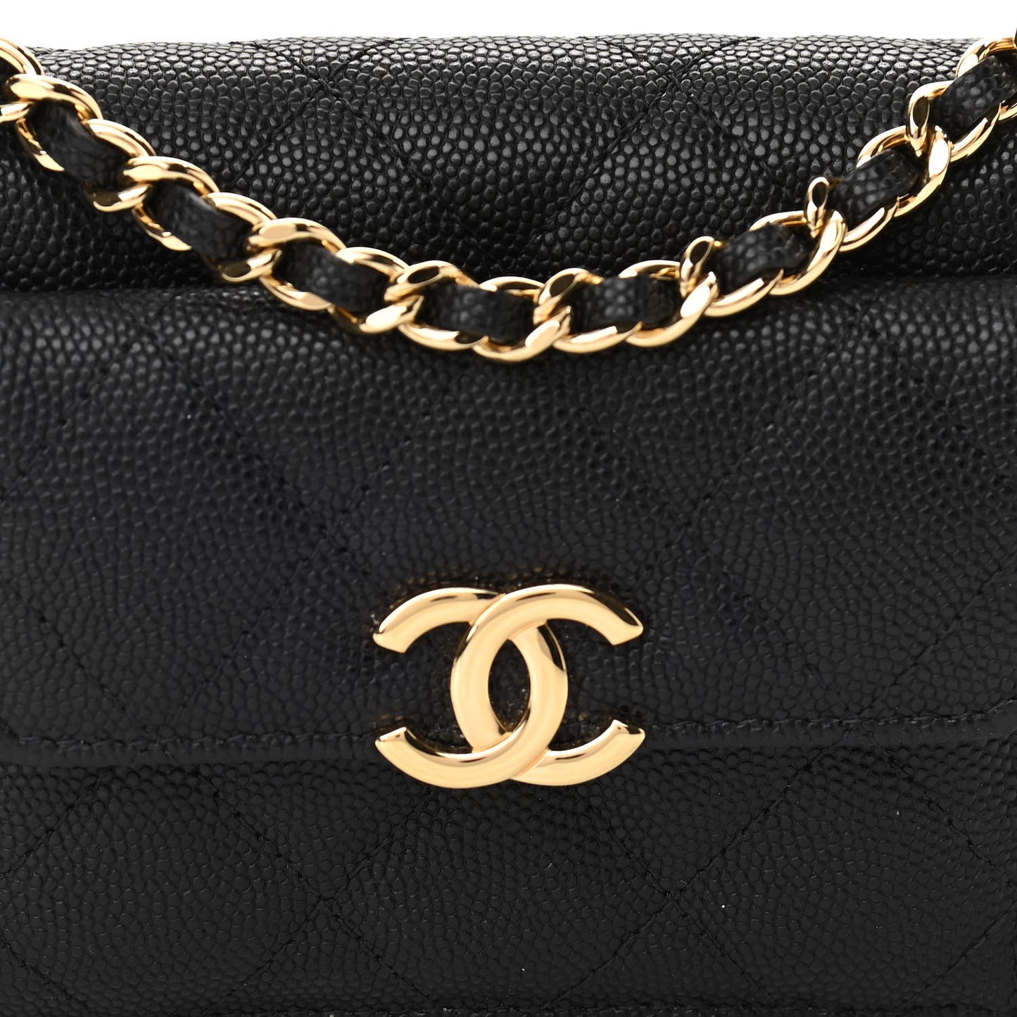 Caviar Quilted Pocket Twins Clutch With Chain Black