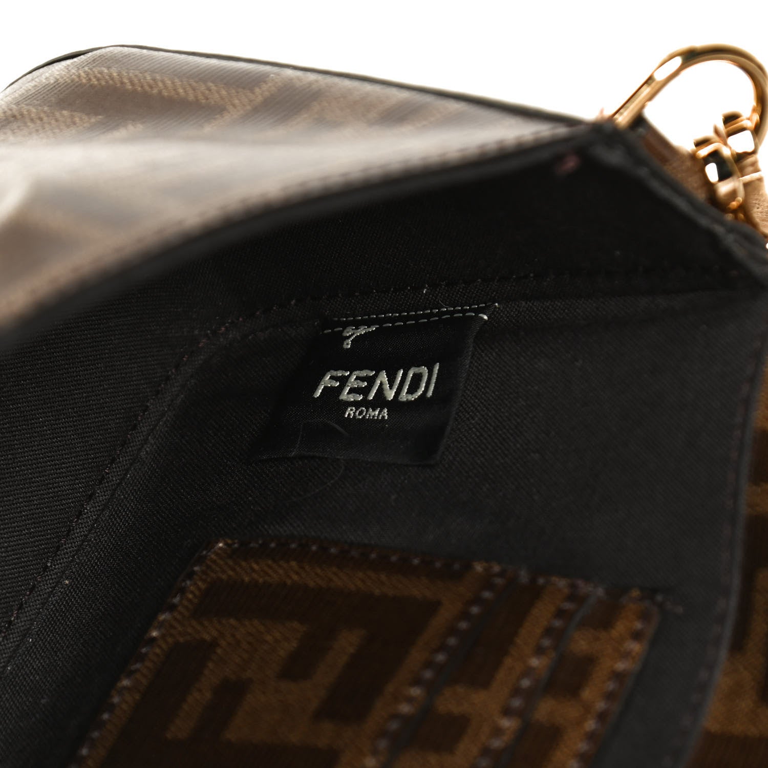Fendi Glazed Fabric Vitello Century FF 1974 Mini Baguette Mogano Panna 8 of 10