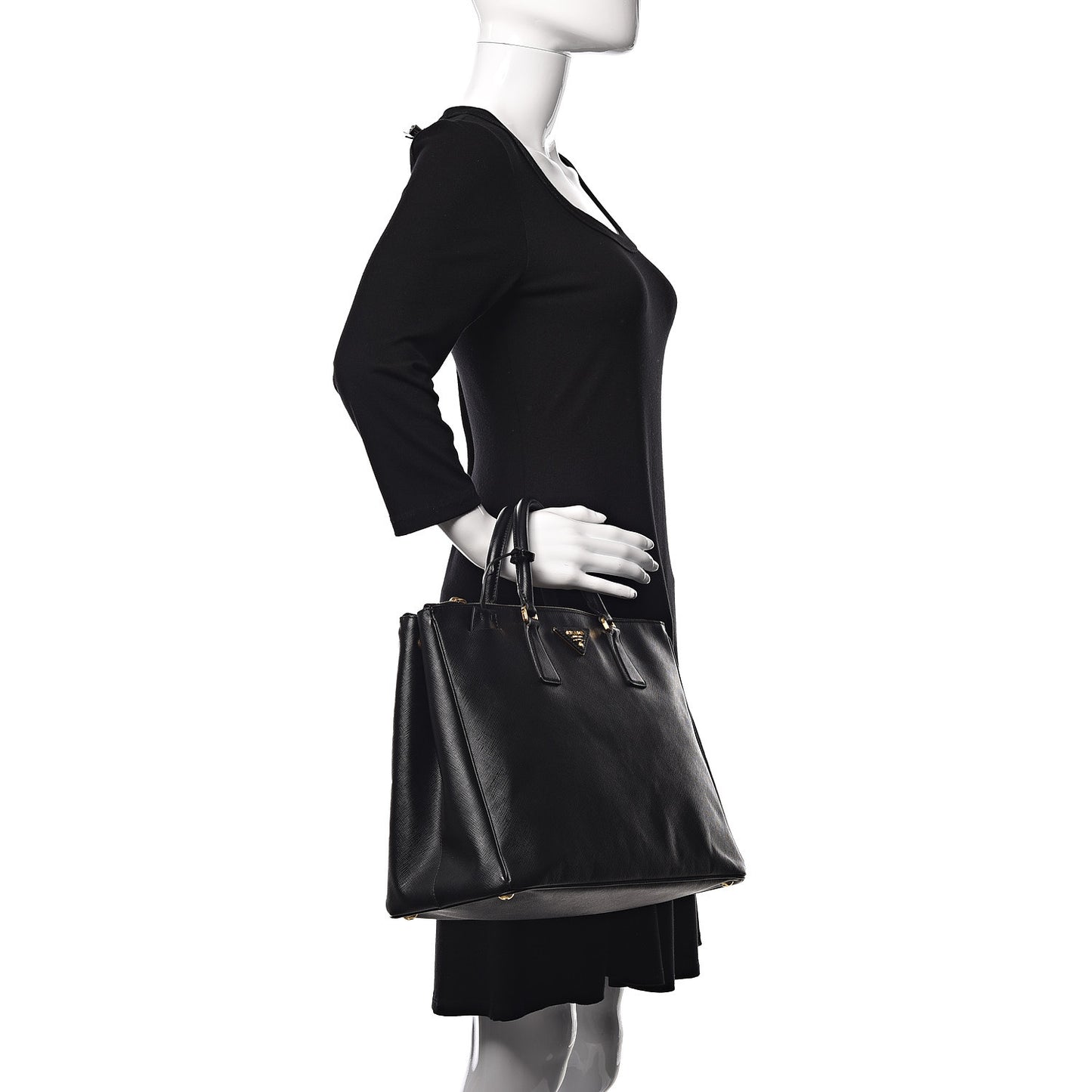 Saffiano Large Galleria Double Zip Tote Black