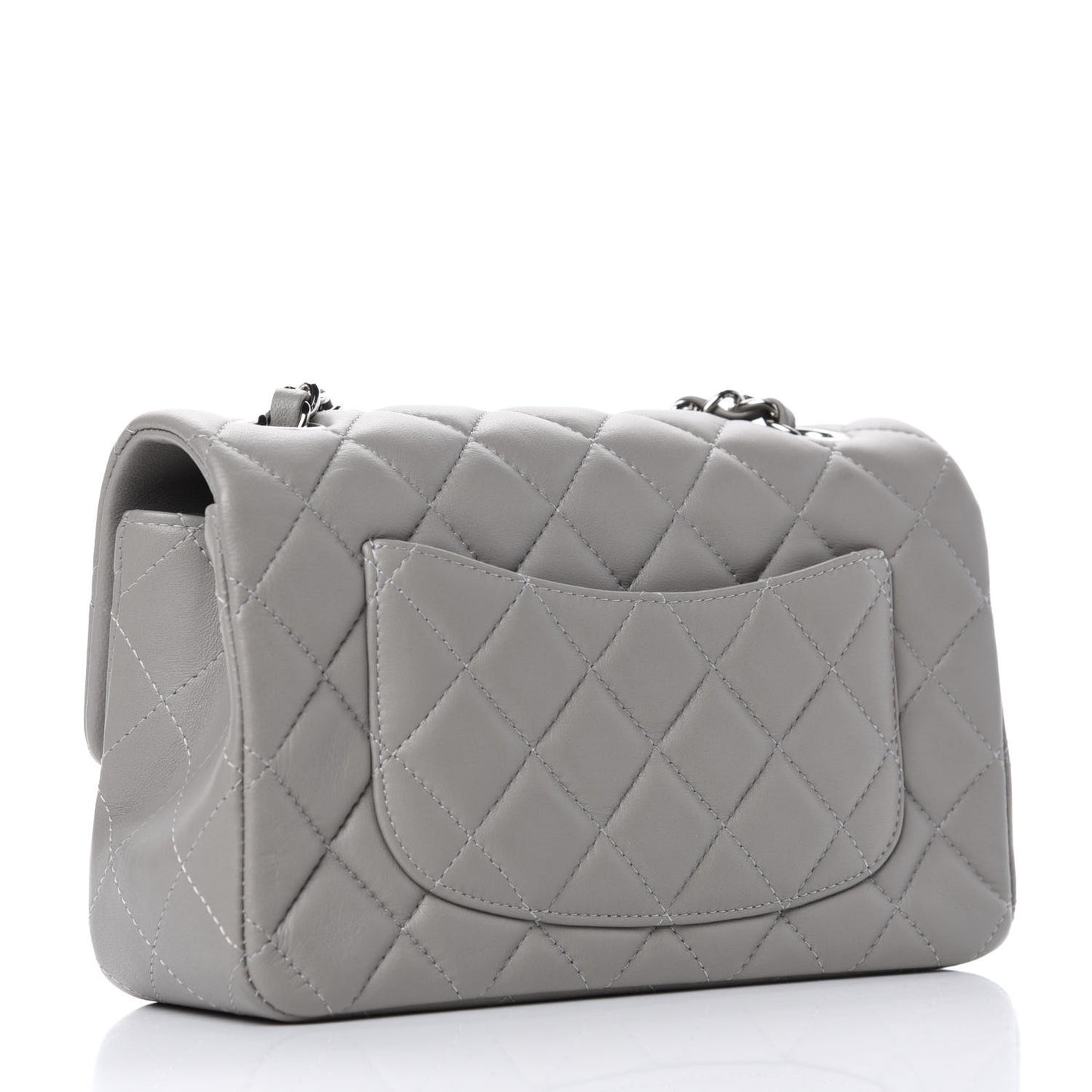 Lambskin Quilted Mini Rectangular Flap Grey