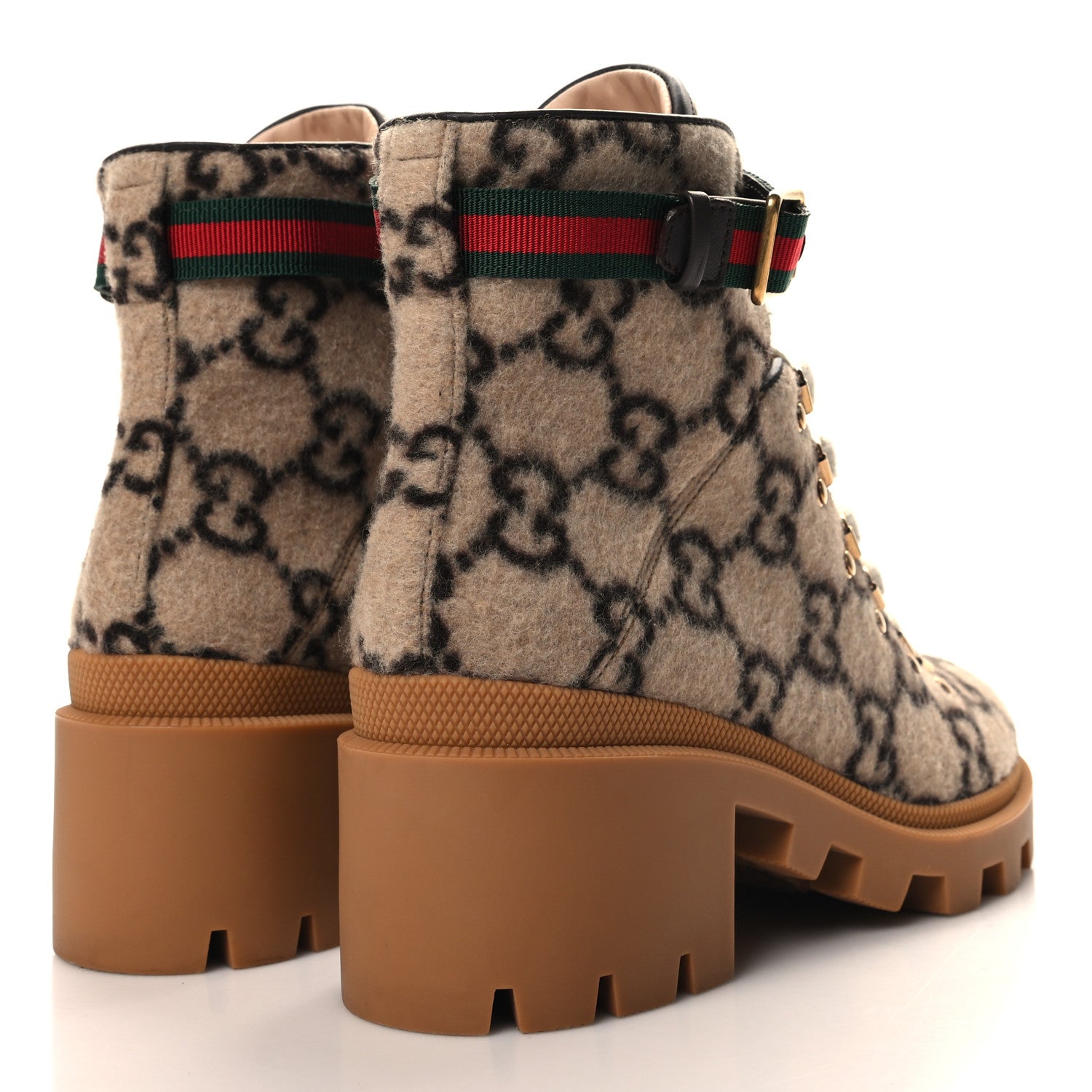 Gucci Covered Wool Big GG Monogram Womens Lace Up Combat Ankle Boots 39 Beige Ebony Cocoa 4 of 9