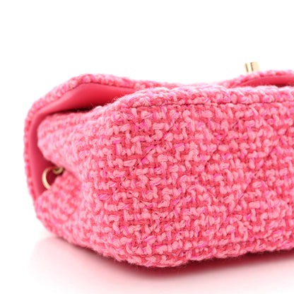 Chanel Wool Tweed Quilted Mini Rectangular Flap Dark Pink Fuchsia 9 of 10