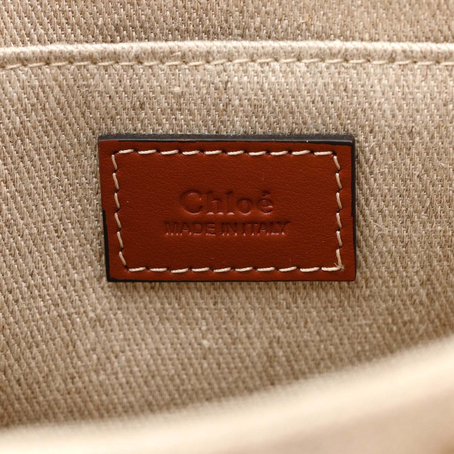 Chloe Linen Calfskin Large Woody Ribbon Tote White Brown 6 of 12