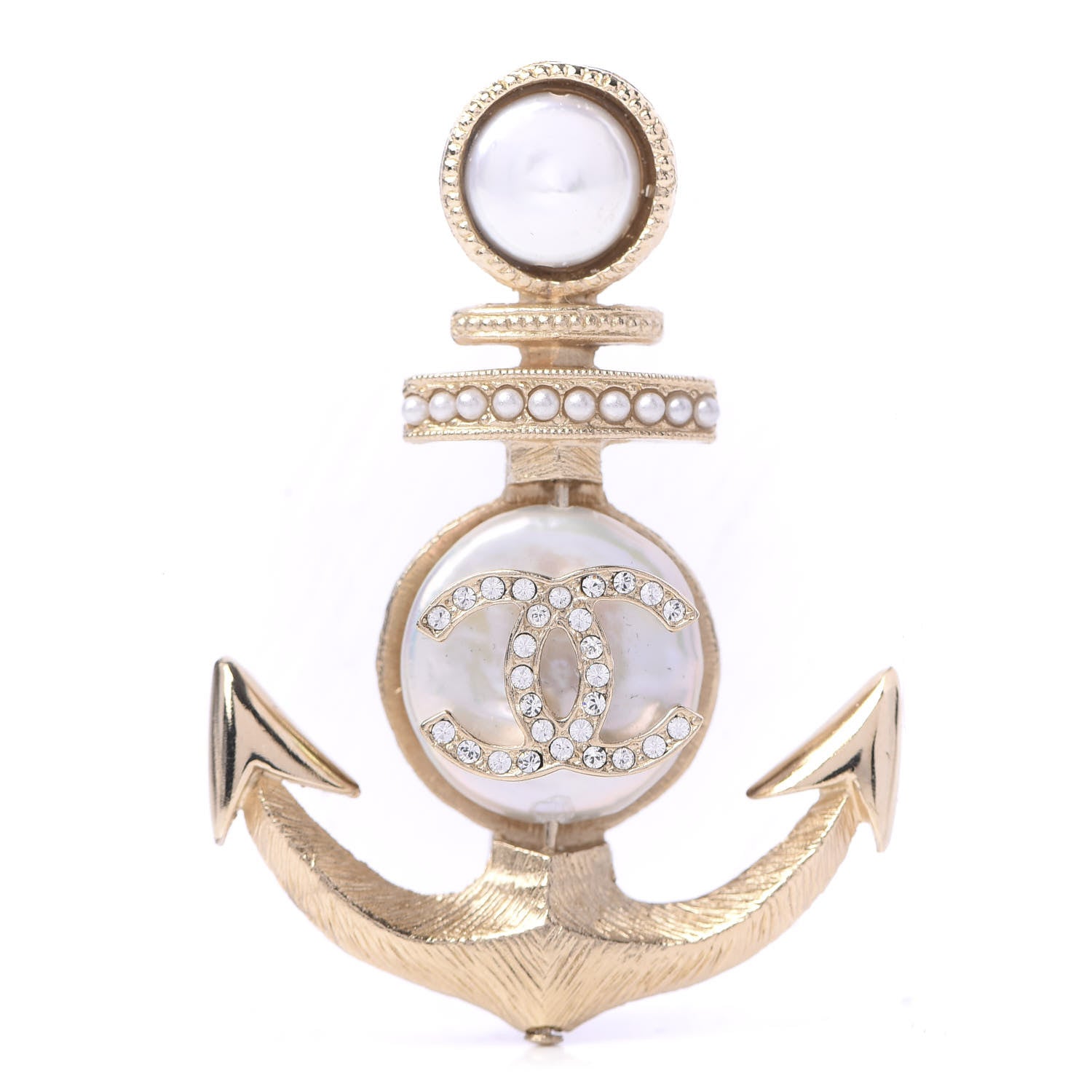 Chanel Crystal Pearl CC Anchor Brooch Gold 1 of 5