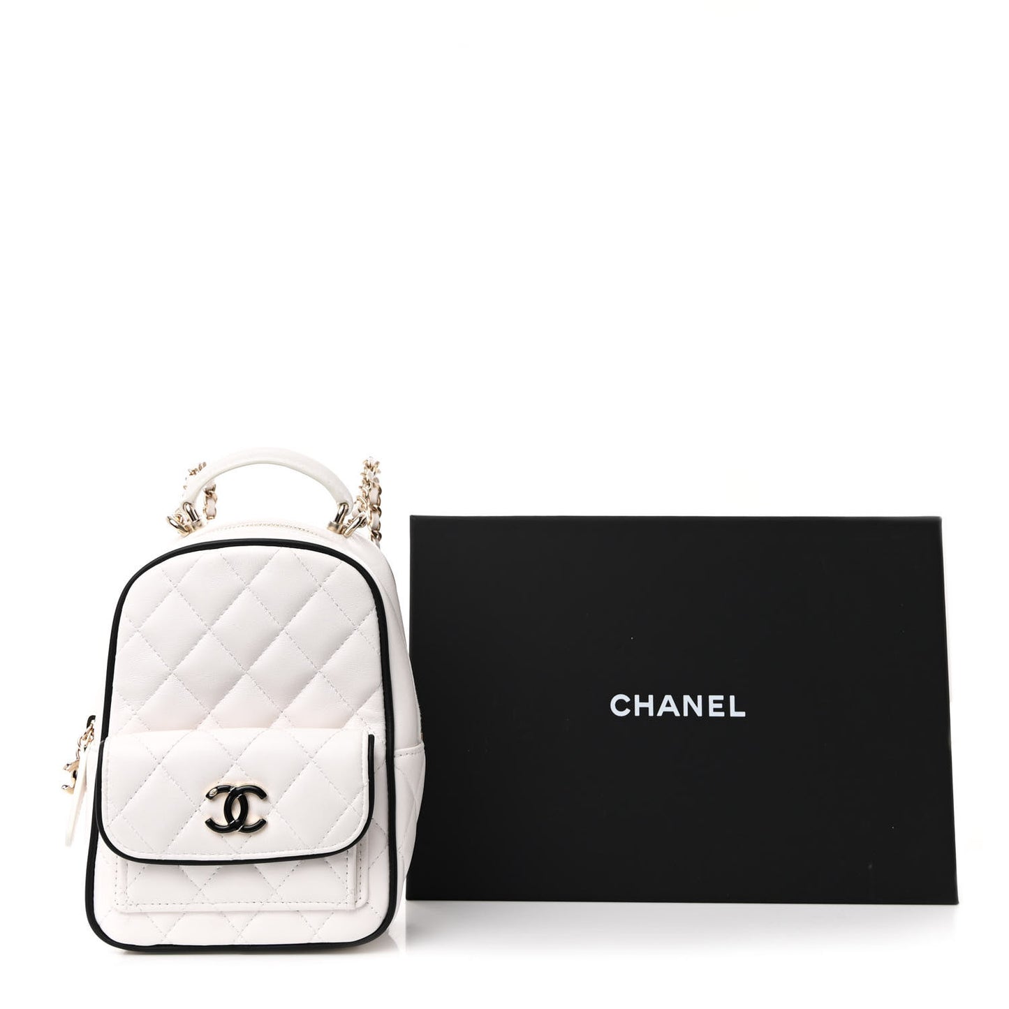 Lambskin Quilted Mini Backpack White Black