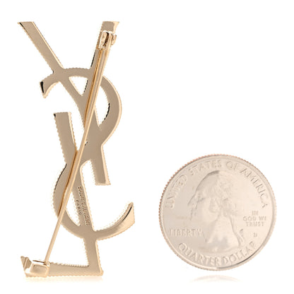Saint Laurent Metal Textured Cassandre Opyum YSL Brooch Pale Gold 2 of 4