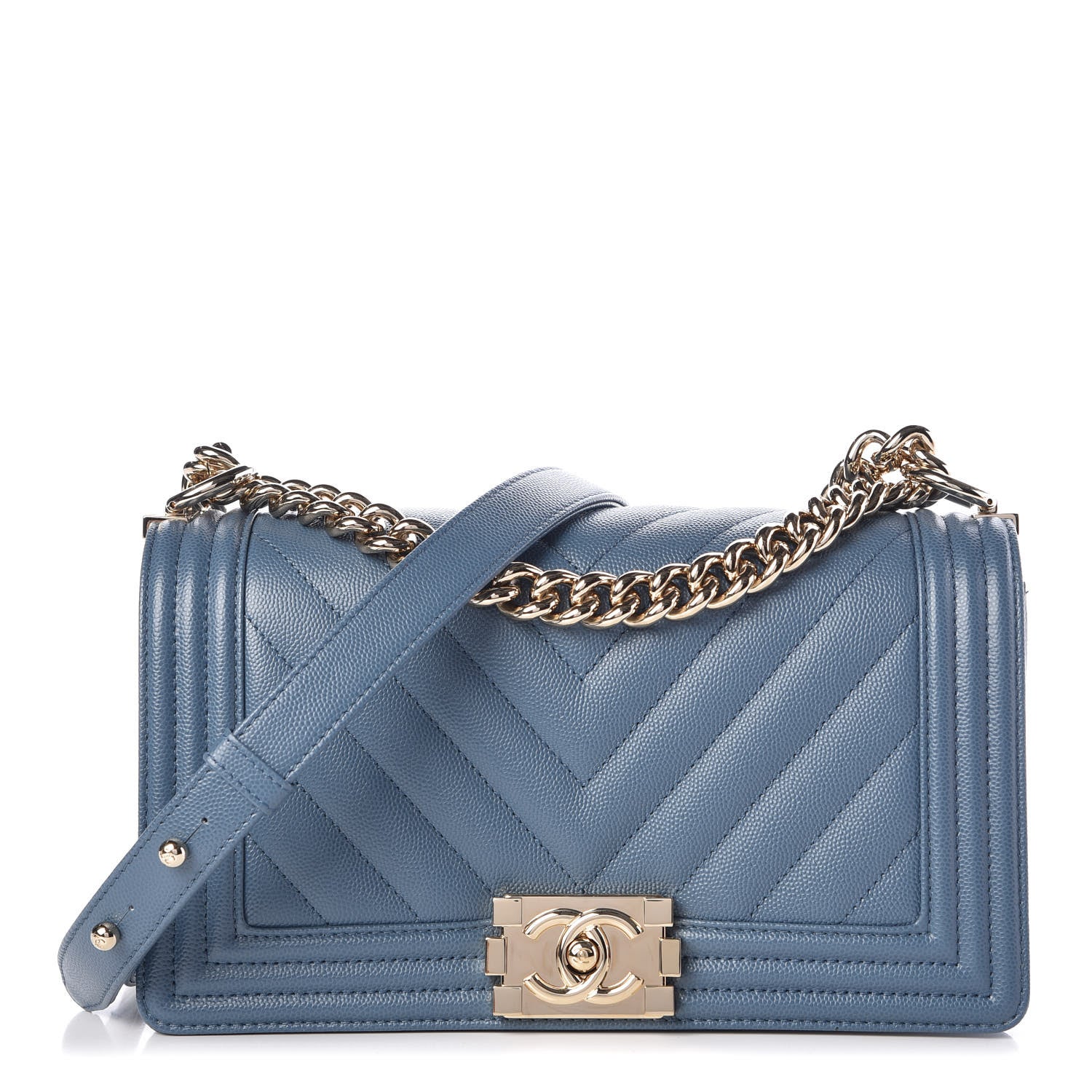 Chanel Caviar Chevron Quilted Medium Boy Flap Blue 1 of 10