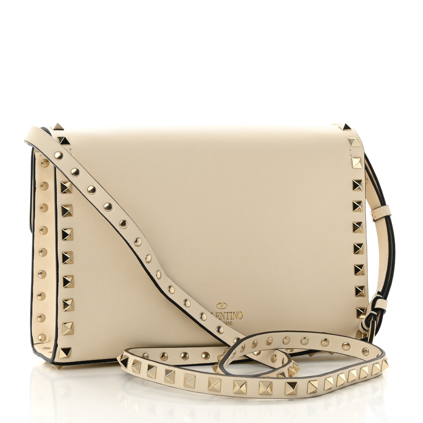 Vitello Medium Rockstud Flip Lock Crossbody Bag Light Ivory