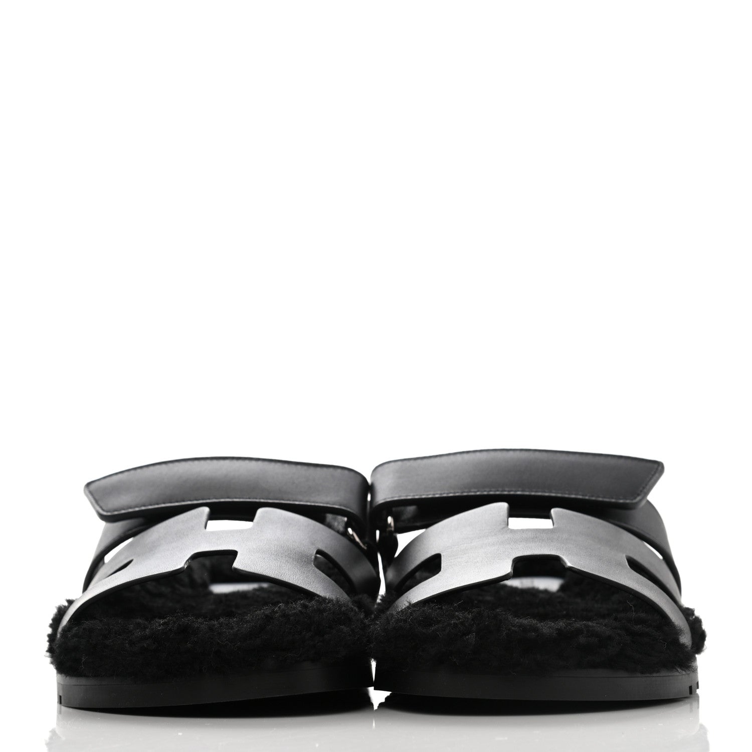 Hermes Calfskin Woolskin Womens Chypre Sandals 38.5 Black 2 of 8