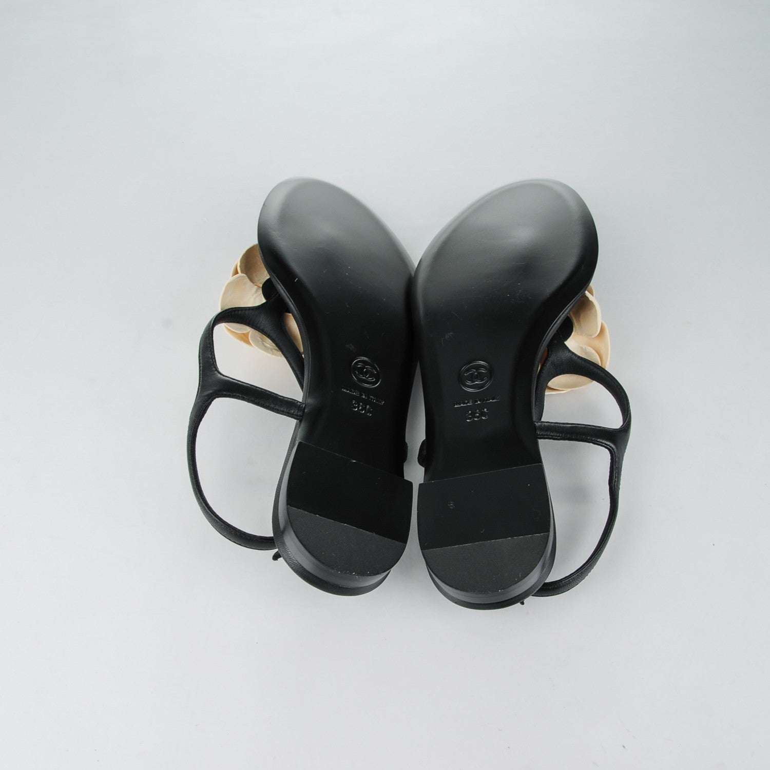 Chanel Lambskin Camellia Thong Sandals 36 Black White 5 of 9