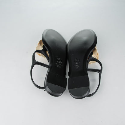 Chanel Lambskin Camellia Thong Sandals 36 Black White 5 of 9