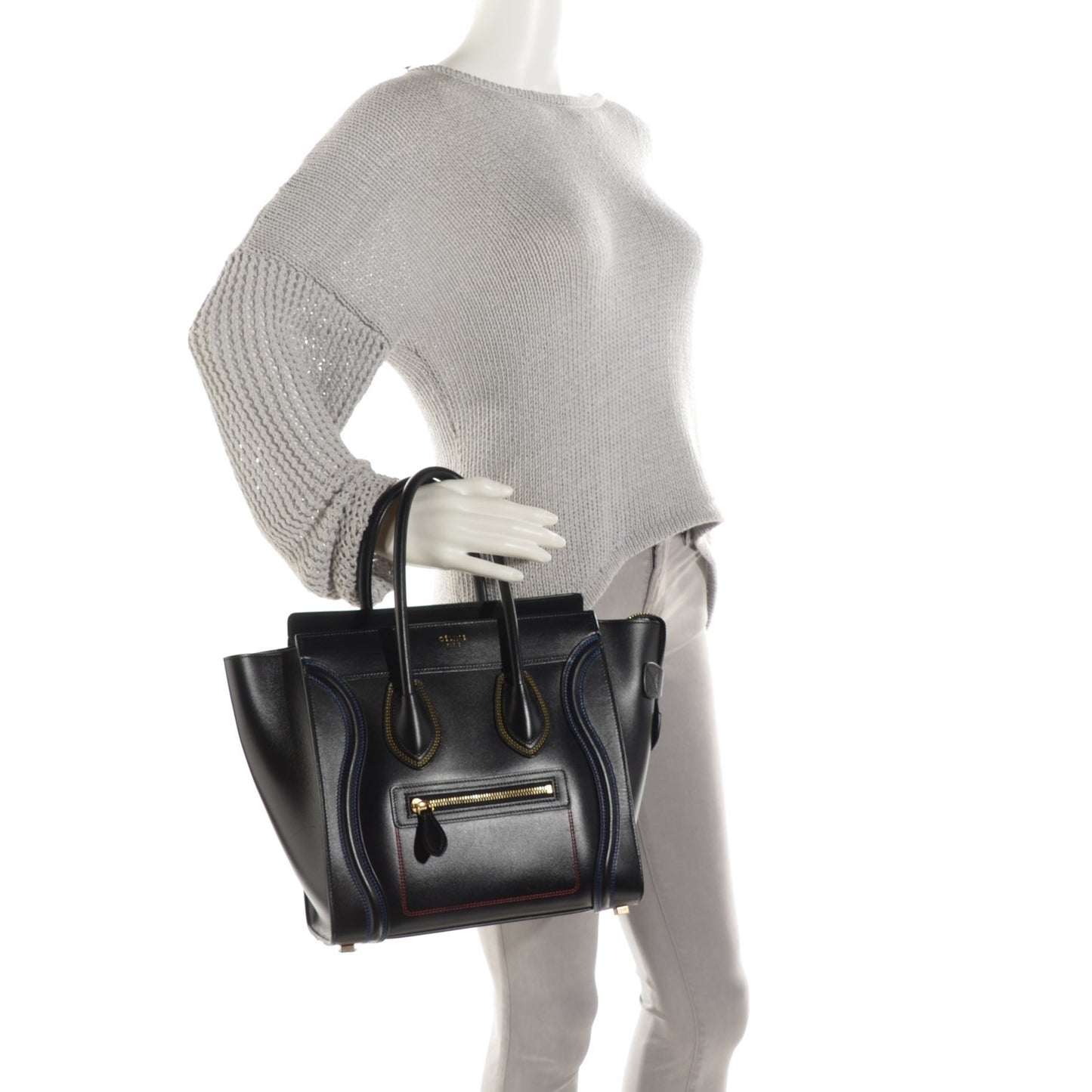 Smooth Calfskin Multicolor Double Stitching Micro Luggage Black