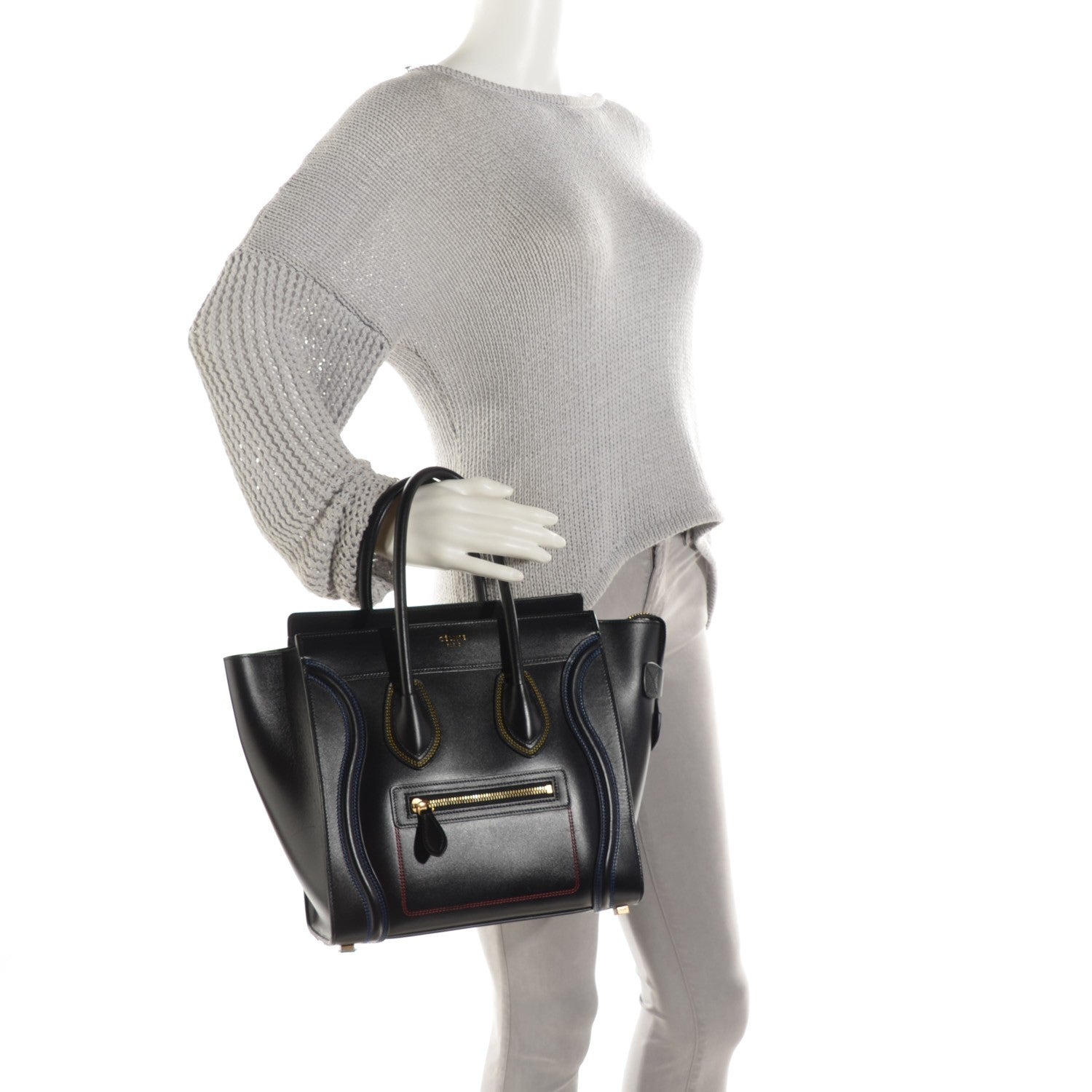 Celine Smooth Calfskin Multicolor Double Stitching Micro Luggage Black 2 of 8