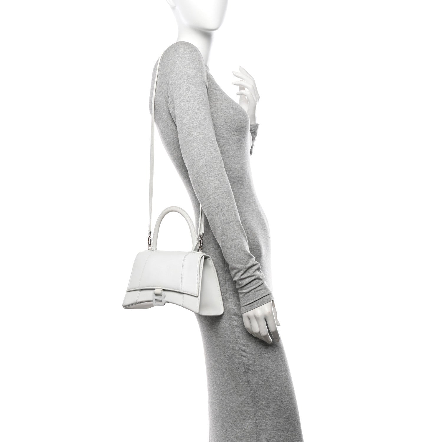 Balenciaga Shiny Box Calfskin Tonal B Small Hourglass Top Handle Bag White 2 of 17