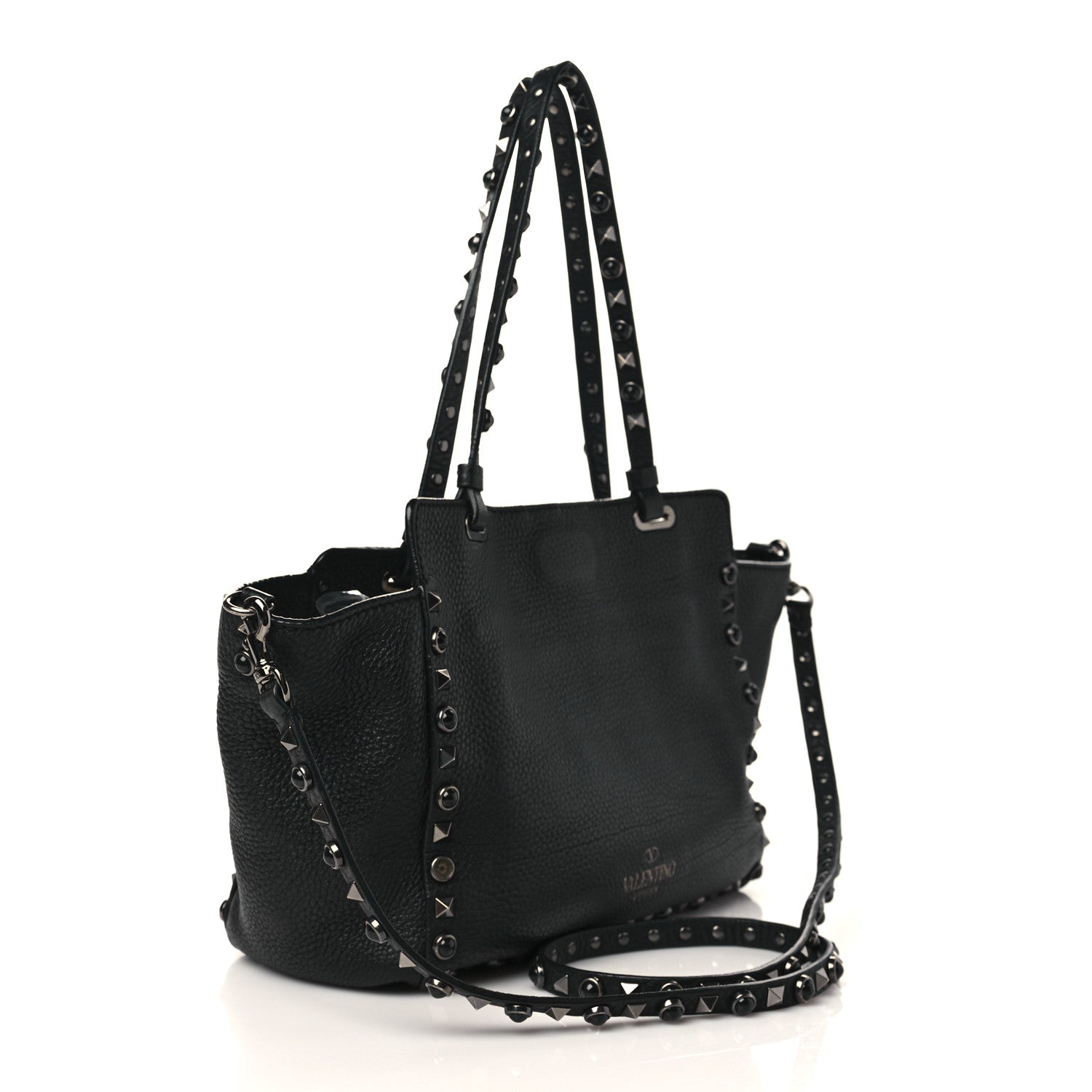 Valentino Garavani Grained Calfskin Onyx Small Rockstud Rolling Tote Black 2 of 5