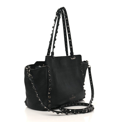 Valentino Garavani Grained Calfskin Onyx Small Rockstud Rolling Tote Black 2 of 5