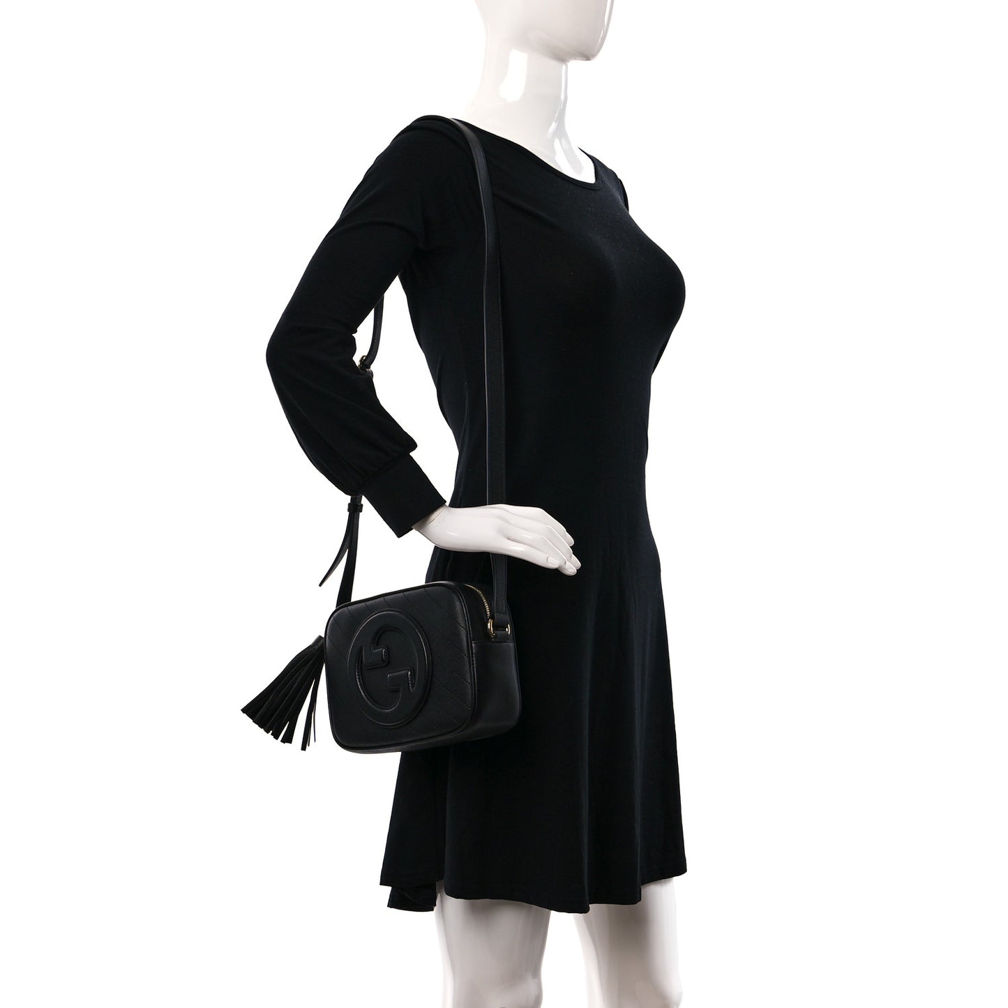 Sakai Be Green Calfskin Diagonal Stitched Small Blondie Shoulder Bag Black