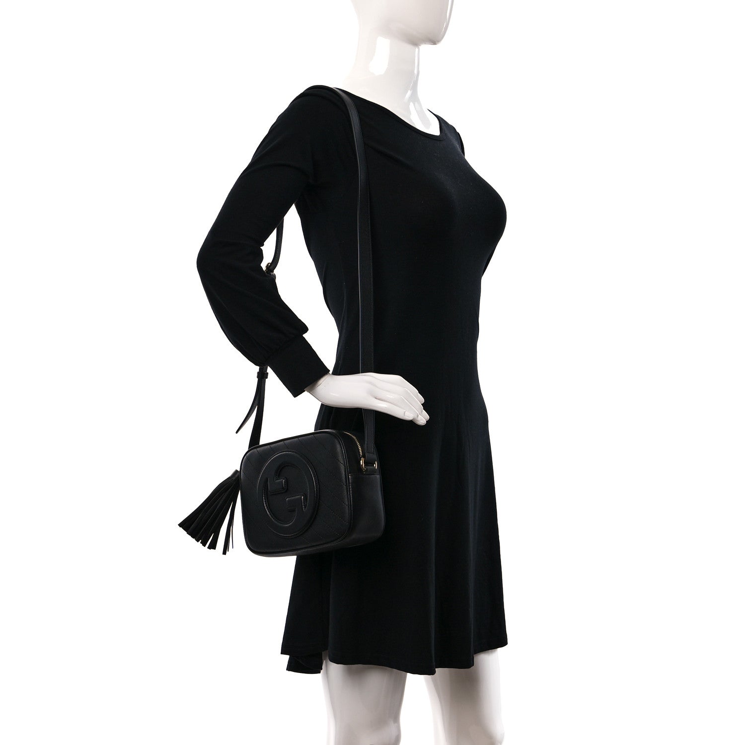 Gucci Sakai Be Green Calfskin Diagonal Stitched Small Blondie Shoulder Bag Black 2 of 8
