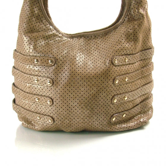 Leather Perforated Bardia Hobo Beige