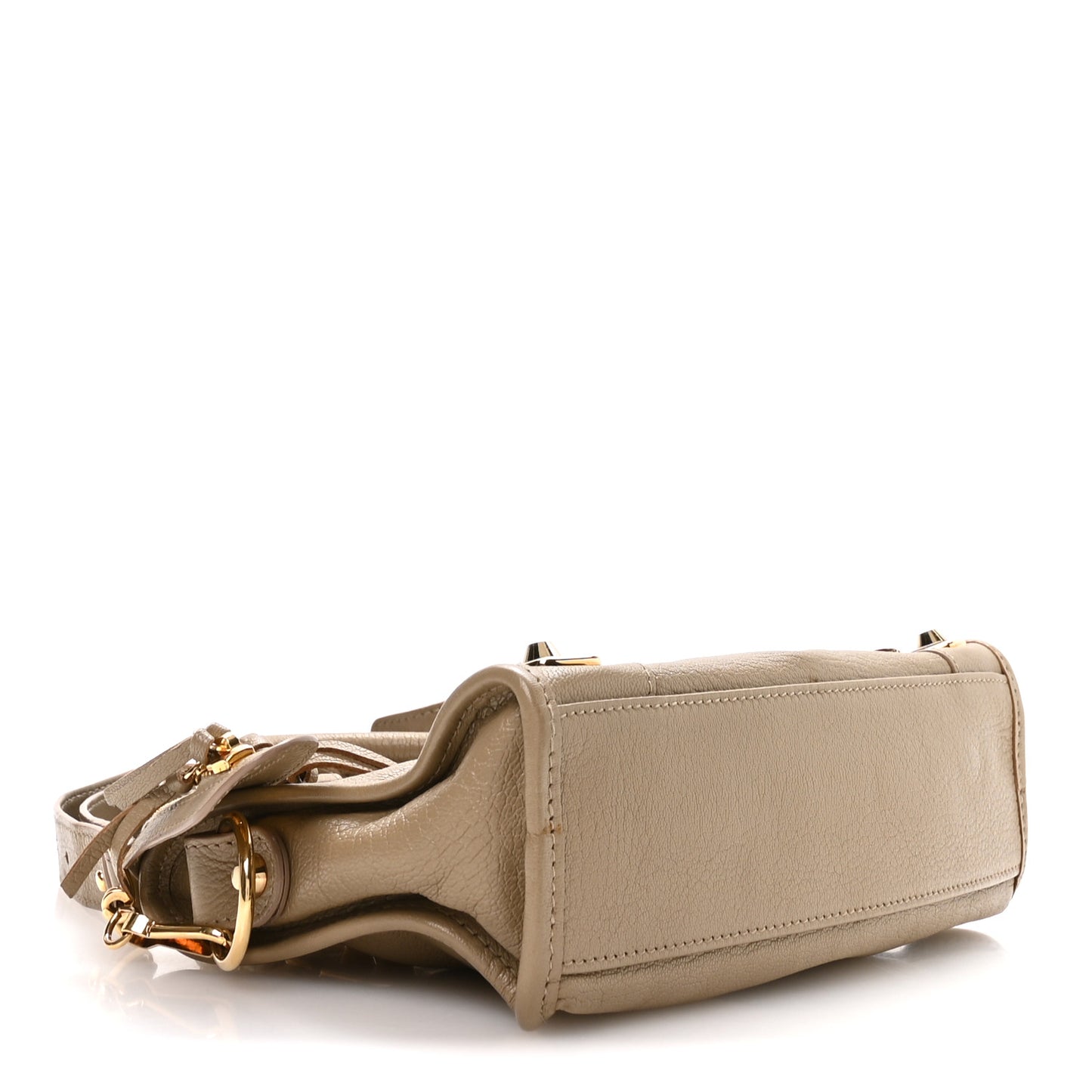 Chevre Gold Metallic Edge Hardware Mini City Beige Latte