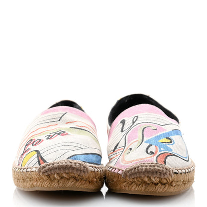 Saint Laurent Canvas Love Print Elba Logo Embroidered Espadrilles 38 Multicolor 2 of 11