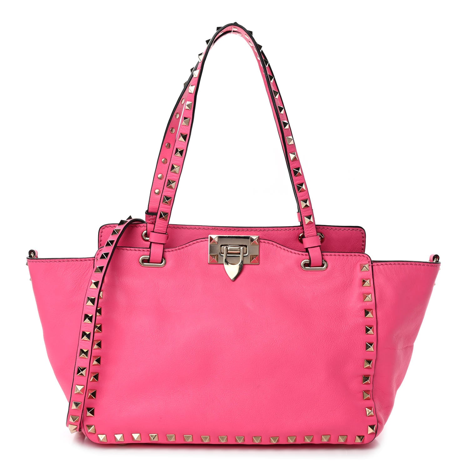 Valentino Garavani Vitello Small Rockstud Tote Fuxia Fluo 1 of 6