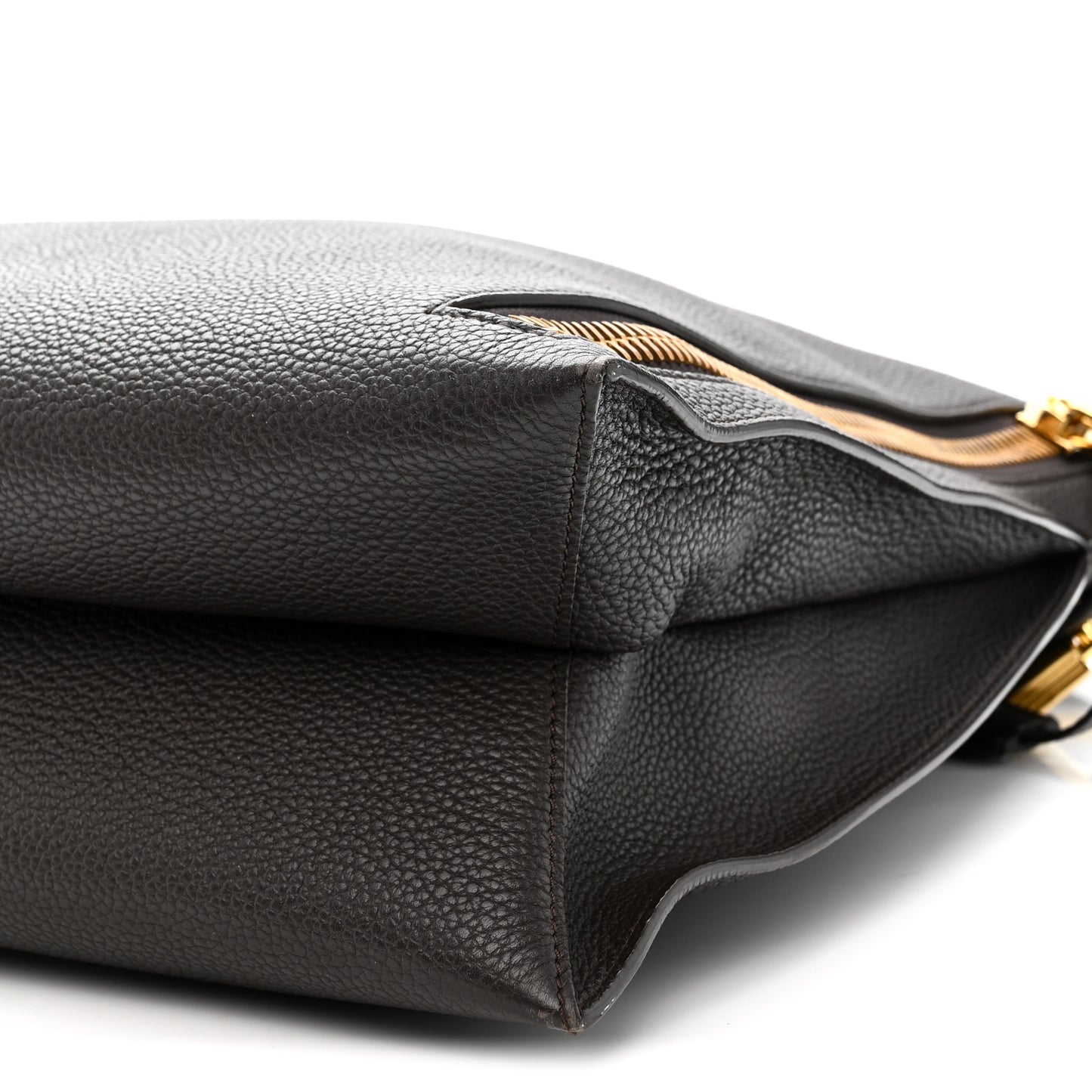 Pebbled Calfskin Large Alix Padlock Zip Hobo Bag Dark Brown