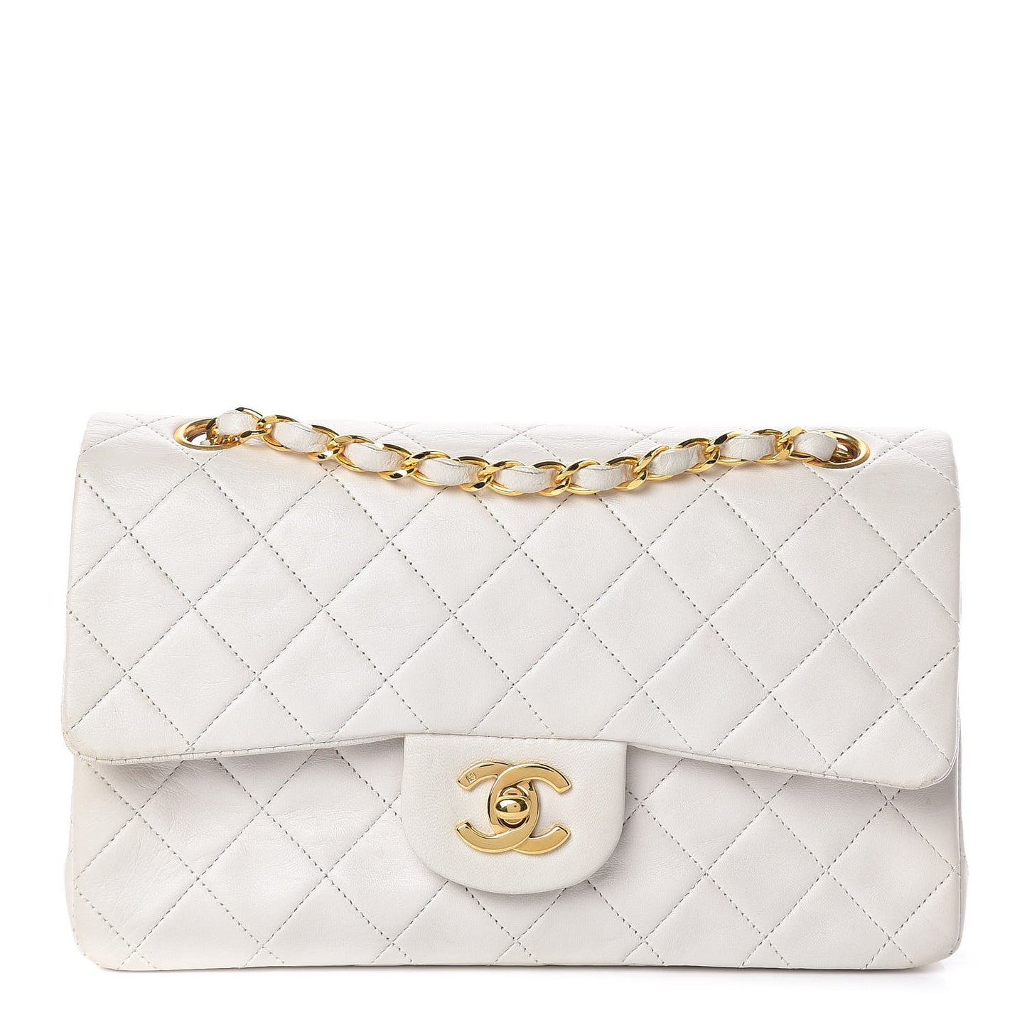 Lambskin Quilted Small Double Flap White