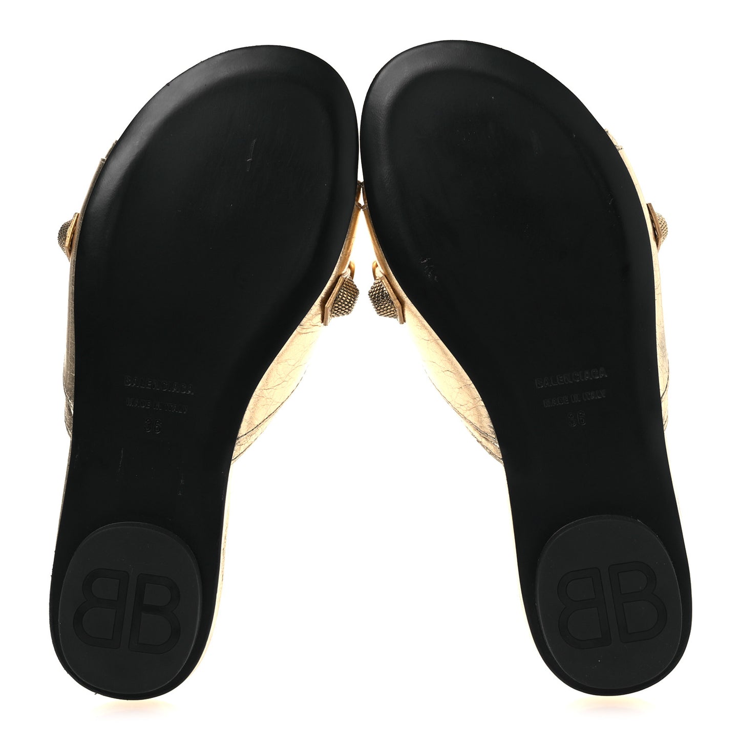 Metallic Arena Cagole Flat Slide Sandals 36 Gold