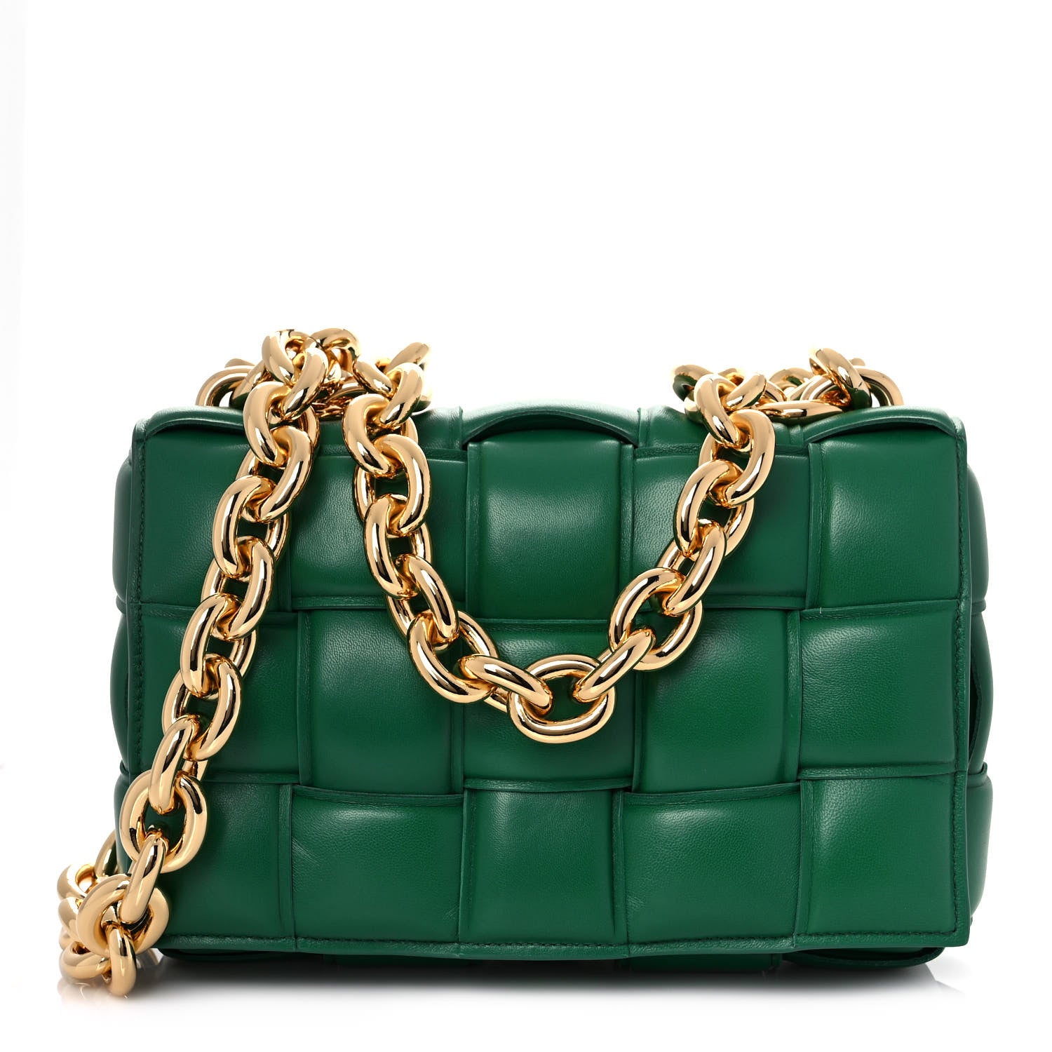 Bottega Veneta Lambskin Maxi Intreccio Padded Chain Cassette Crossbody Bag Racing Green 1 of 13