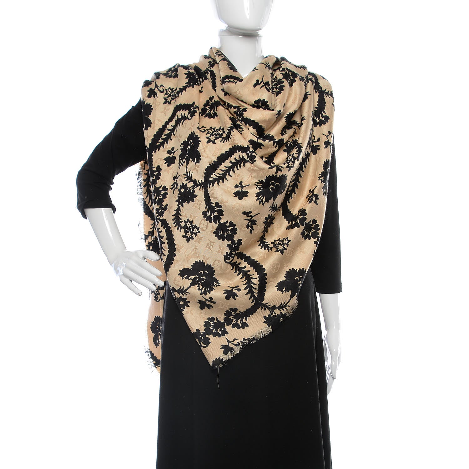 Louis Vuitton Silk Wool Monogram Flower Scarf Dune 2 of 5