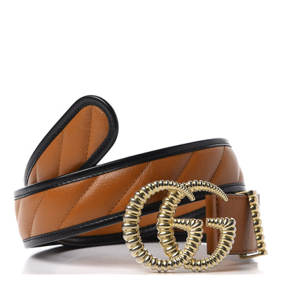 Gucci Azalea Calfskin Matelasse Diagonal Torchon Double G 40mm Belt 80 32 Cognac Black 1 of 7