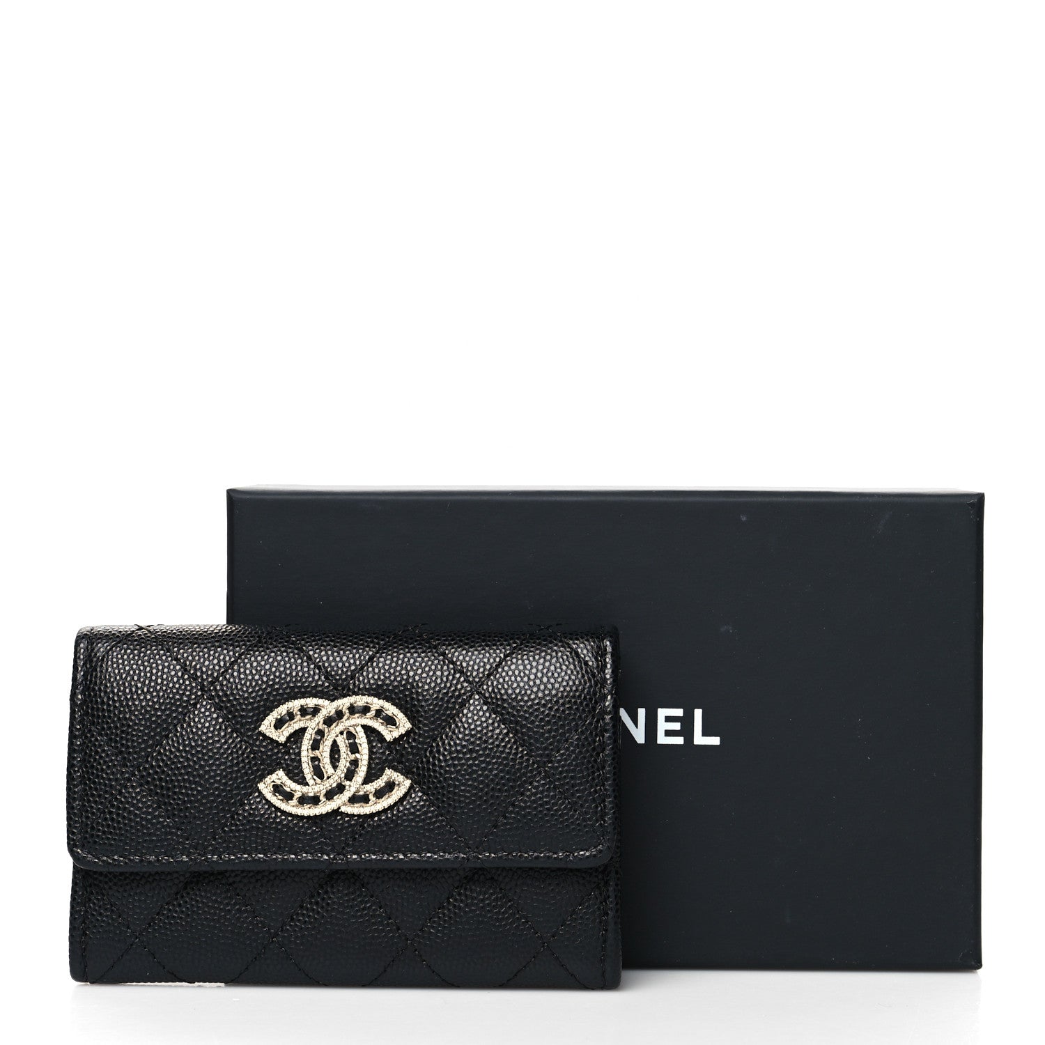 Chanel Caviar Quilted Crystal CC Flap Card Holder Black 10 of 10