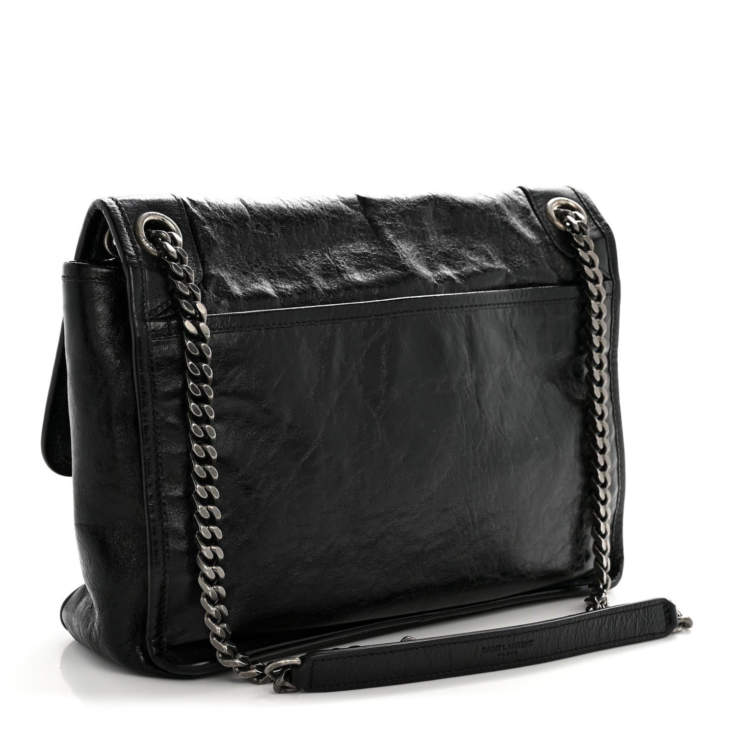 Crinkled Calfskin Monogram Medium Niki Chain Satchel Black