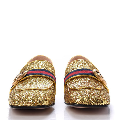 Gucci Glitter Web Peyton Loafers 38 Gold 2 of 10