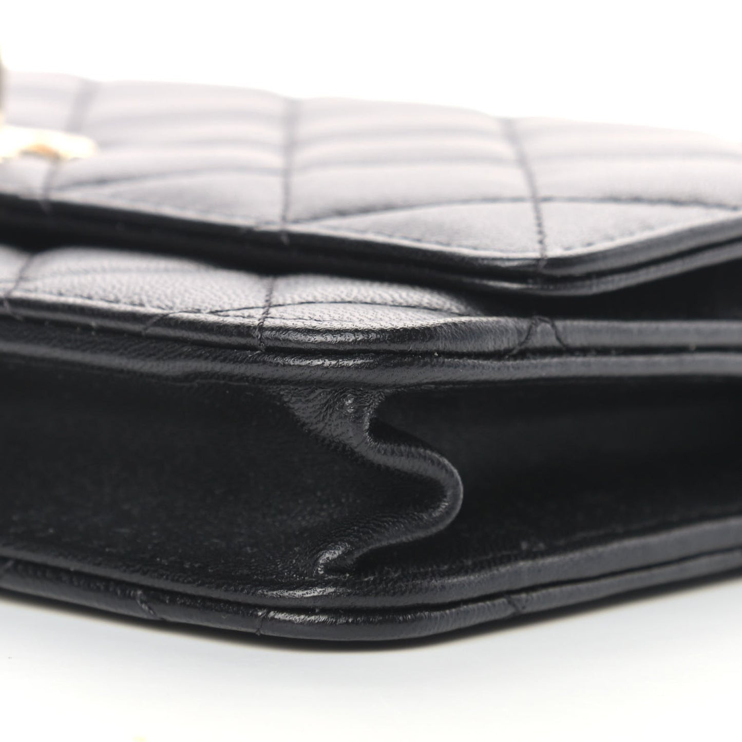 Lambskin Quilted Trendy CC Wallet On Chain WOC Black